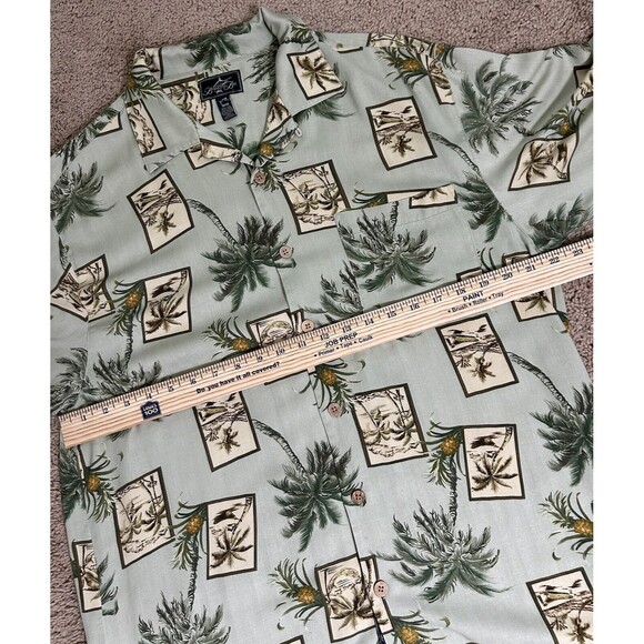 Bermuda Bay Mens Green Silk Hawaiian Short Sleeve Shirt Size M - Picture 7 of 8